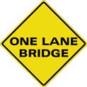 one lane bridge sign