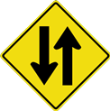 two-way traffic ahead sign